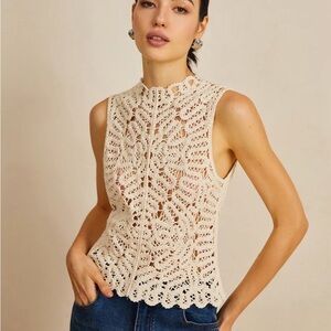 Commense Cream Crochet Sleeveless Blouse